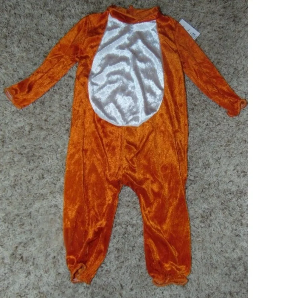 Fox Halloween Costume 12/18 mths Orange 3 Pc Jumpsuit, Tail, Hood Unisex Toddler